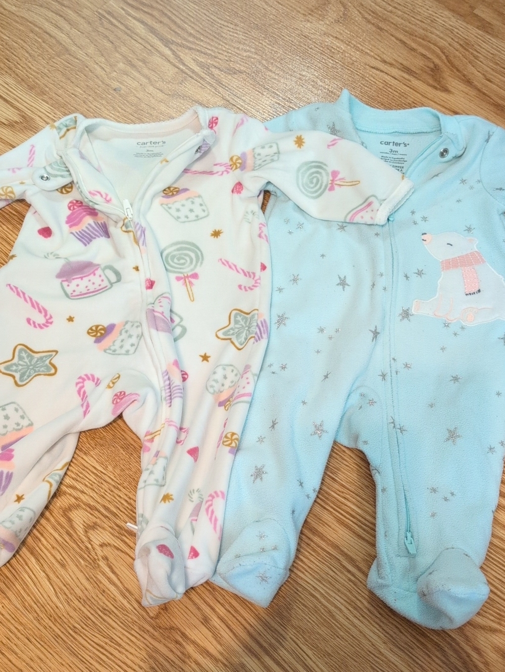 3M Carter's Baby White & Light Blue Holiday Print Footie Bundle Of 2